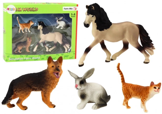 Set di Figurine Animali Domestici Cavallo Cane Coniglio Gatto 4 Pezzi