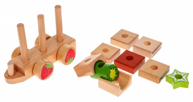 Locomotiva in legno con sorter per bambini 3+ Gioco sensoriale + 27 blocchi