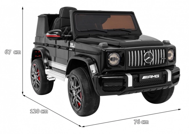 Mercedes AMG G63 per bambini Laccato nero + telecomando + MP3 LED + partenza lenta + EVA + cinture