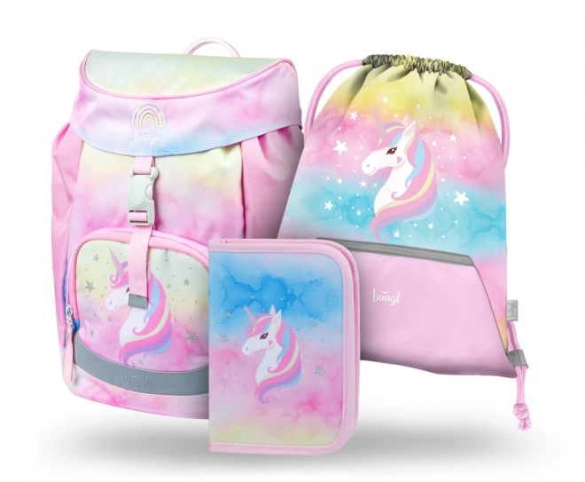 Set zaino, astuccio e borsa Airy Rainbow Unicorn di BAAGL