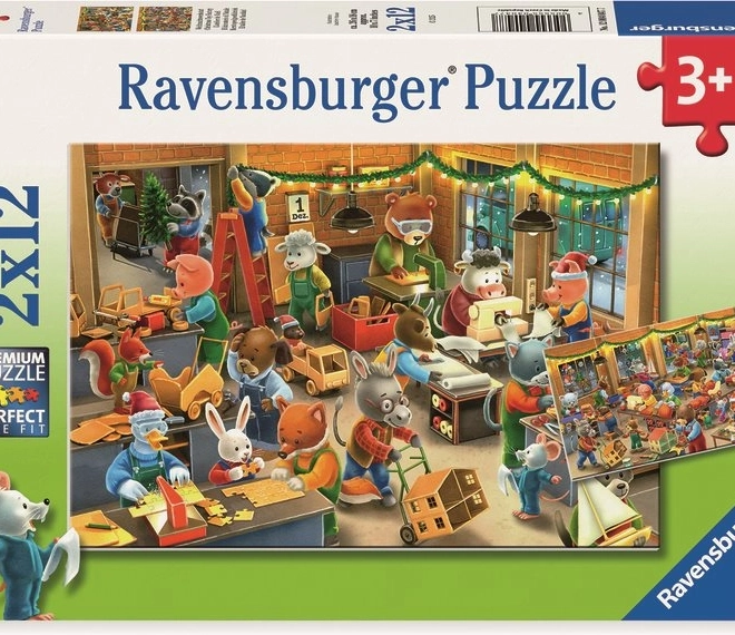 Ravensburger puzzle Magia di Natale nella fabbrica di giocattoli 2x12 pezzi