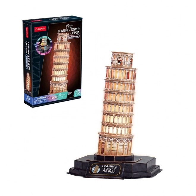 Puzzle 3D LED Torre Pendente di Pisa Versione Notturna