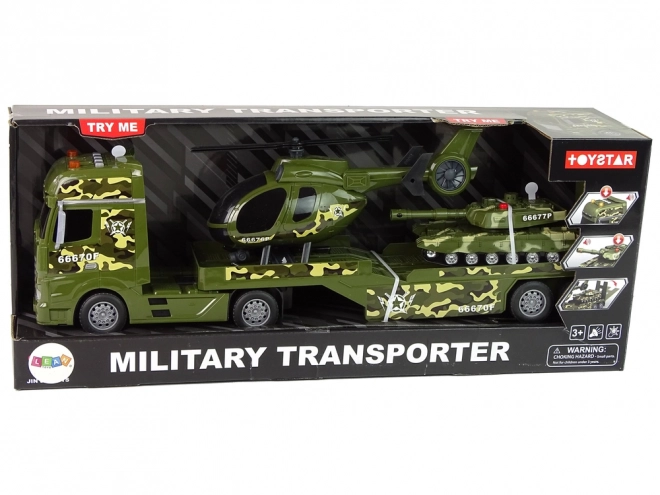 Set militare con carro armato a frizione, elicottero e camion