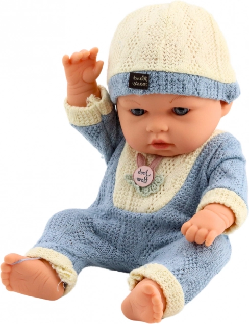 Bambola Neonato in Abito Azzurro Lavorato a Maglia con Cappellino
