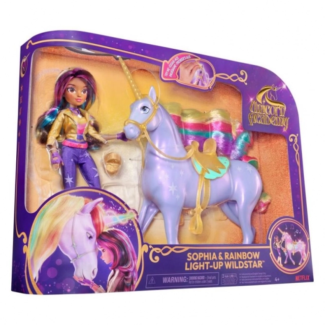 Accademia Unicorno Unicorno Luminoso Wildstar Con Bambola Sophia 24cm