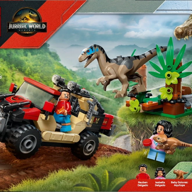 Set di costruzione LEGO Jurassic World: Fuga con il fuoristrada dal velociraptor