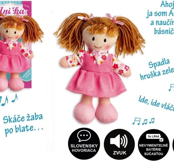 Bambola di peluche Aniška 20 cm, che parla slovacco