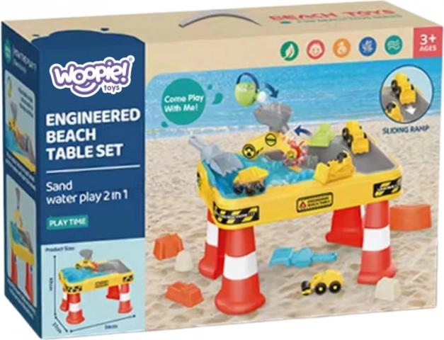Woopie Tavolo Acqua e Sabbia 2v1 Superficie di Gioco Costruzione Con 4 Macchinine 12el.