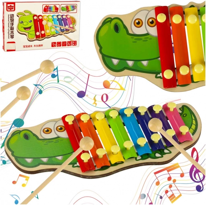 Xilofon in legno colorato per bambini – coccodrillo con bacchette
