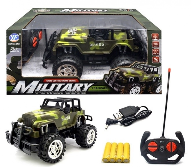 Jeep militare RC con telecomando e caricabatterie