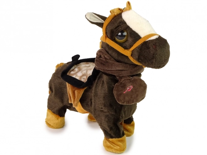 Peluche interattivo cavallo marrone criniera chiara musicale