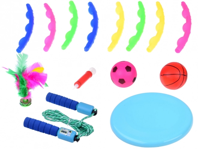 Set sportivo per bambini 5 in 1 con hula hoop, disco, corda per saltare, palline e volano