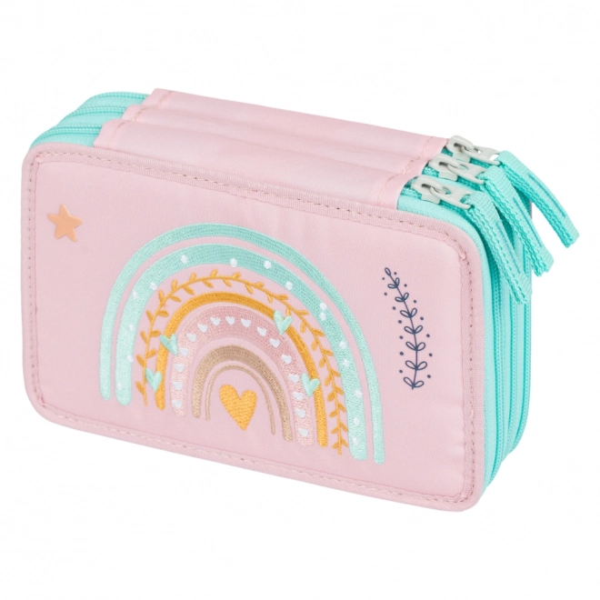Astuccio scolastico a tre scomparti Arcobaleno rosa