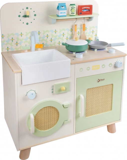 Cucina multifunzionale in legno XXL con lavatrice e accessori