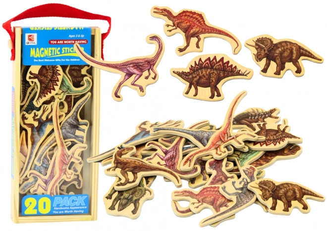 Magneti di legno Dinosauri set 20 pezzi colorati