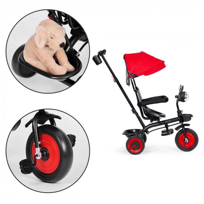 Triciclo 3-in-1 con sedile girevole e cappottina rossa di ECOTOYS