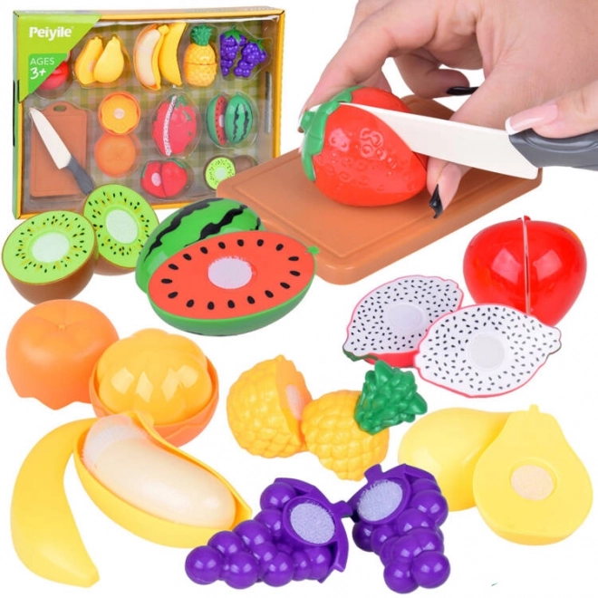 Set di frutta in plastica da tagliare con tagliere e coltello