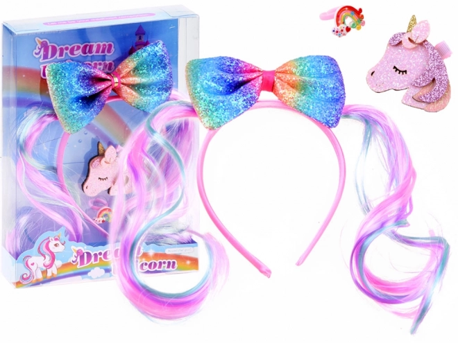 Delizioso cerchietto glitterato con pony e fiocco