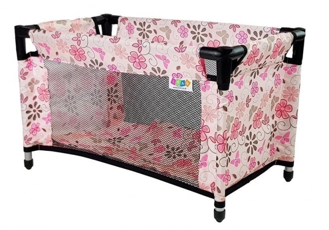 Letto per bambole Alice rosa con fiori