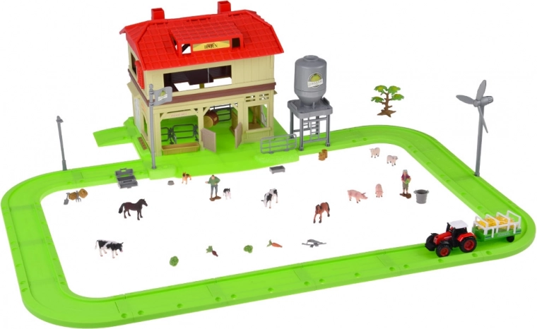 Trattore con rimorchio e figurine di animali