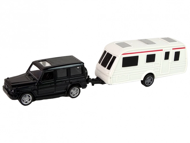 Set veicoli Jeep nero camper con elementi in metallo