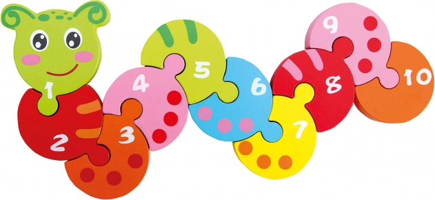 Puzzle di legno a forma di verme con numeri