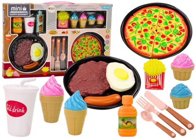 Set di Giocattoli Alimenti Pizza Patatine Gelato Posate