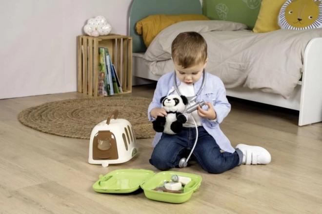 Set Veterinario con Panda e Box di Trasporto 2 in 1