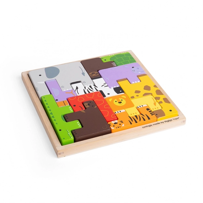 Puzzle di blocchi di legno Bigjigs con animali safari