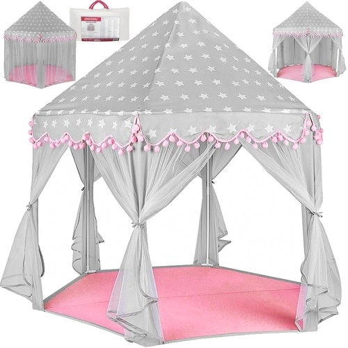 Grande tenda gioco per bambini grigia e rosa