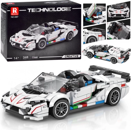 Set di costruzione tecnico – cabrio supersportivo bianco con spoiler, 348 pezzi