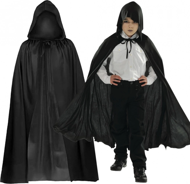 Mantello nero con cappuccio per bambini per Halloween e carnevale