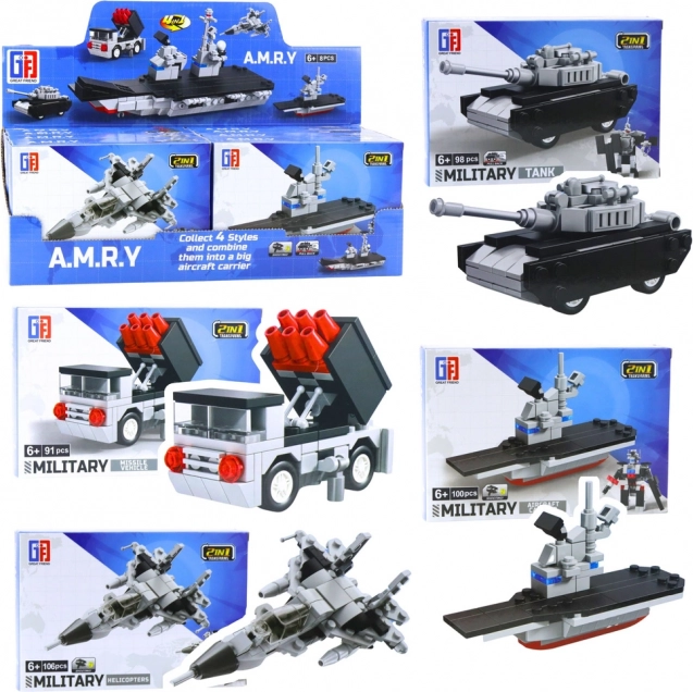 Set di costruzione 2-in-1 veicoli militari e robot
