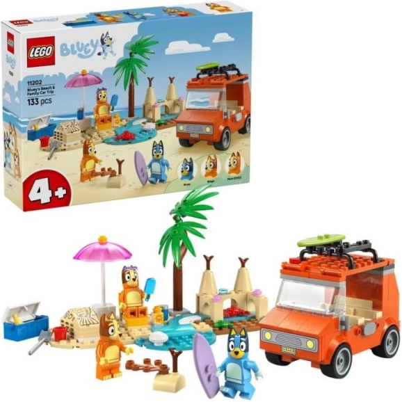 Bluey gita in famiglia in auto alla spiaggia set di costruzione