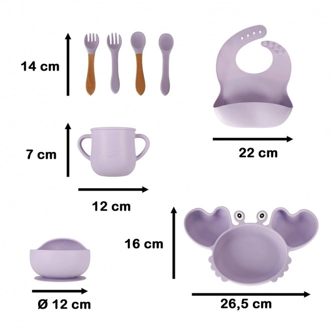 Set di stoviglie in silicone per bambini piccolo granchio 9 pezzi viola