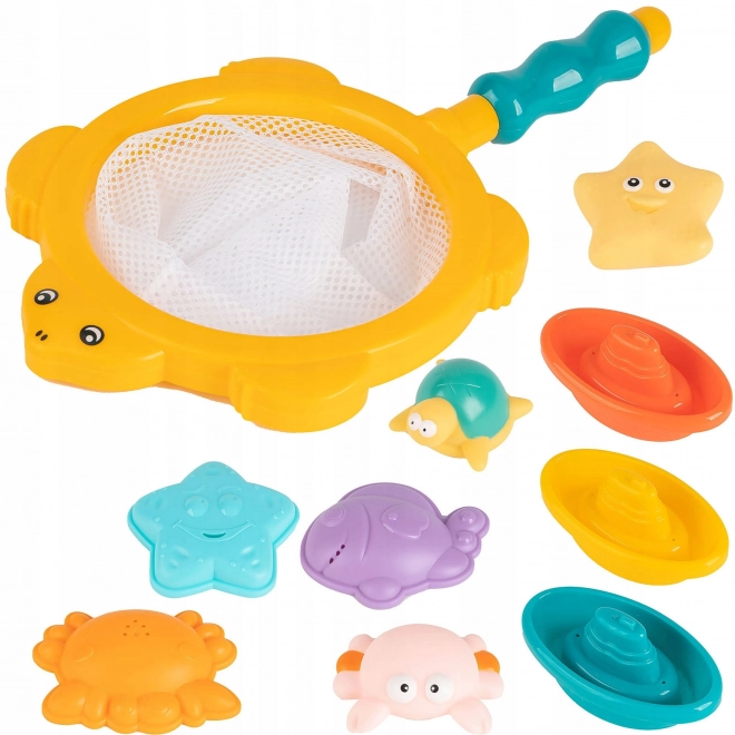 Set da bagno animali marini e barche con rete