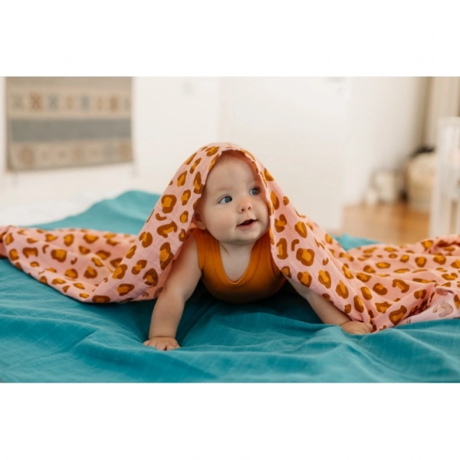 Muslin in cotone Coral Leopard 120x120 cm