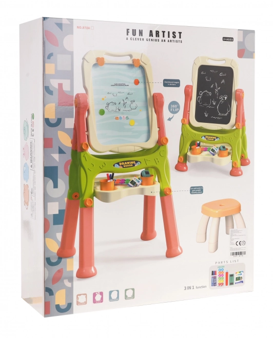 Tabellone 2 in 1 magnetico e cancellabile per bambini con accessori e sgabello