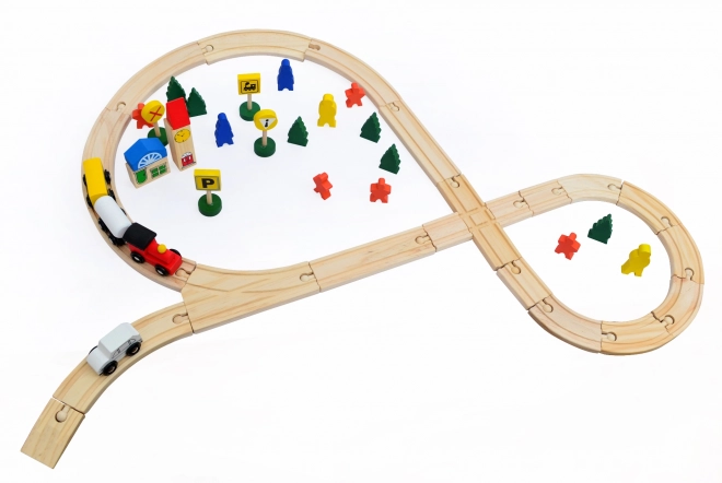 Set ferroviario in legno 48 pezzi