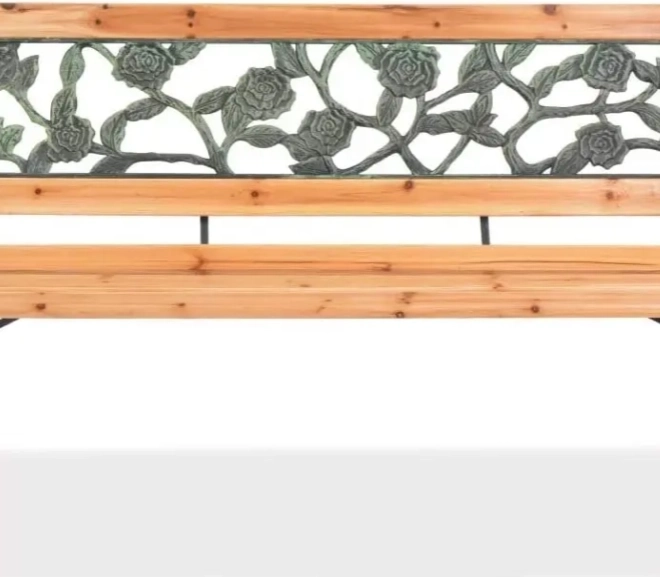Panchina da giardino in legno con telaio e schienale in metallo