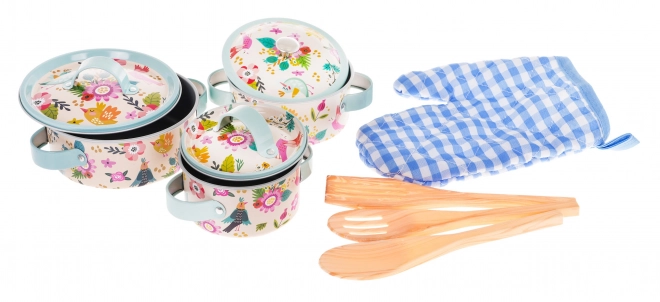 Set di pentole in alluminio per bambini 3+ anni con accessori da cucina e guanto da forno