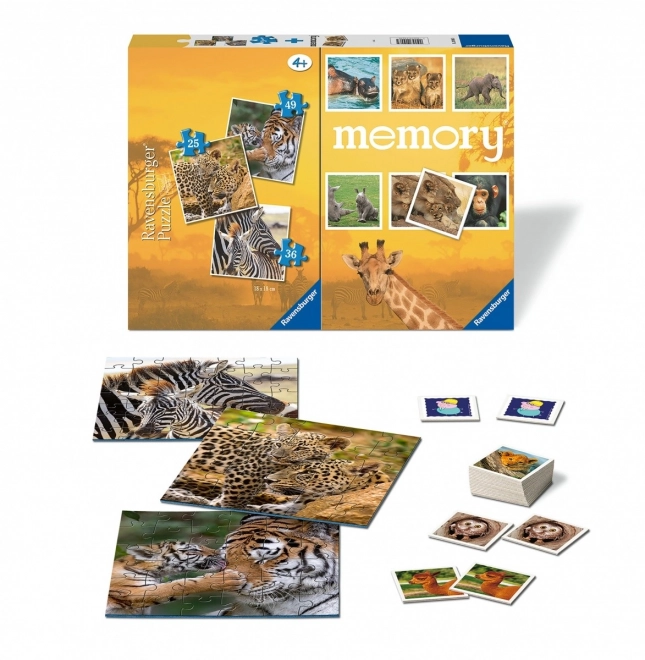 Puzzle 3 in 1 Animali selvatici Memory