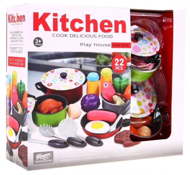 Colorato set da cucina per bambini 3+ pentole e cibo giocattolo