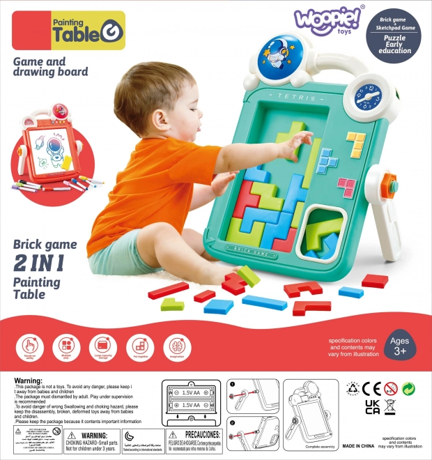 Lavagna da disegno bifacciale e gioco Tetris 2 in 1
