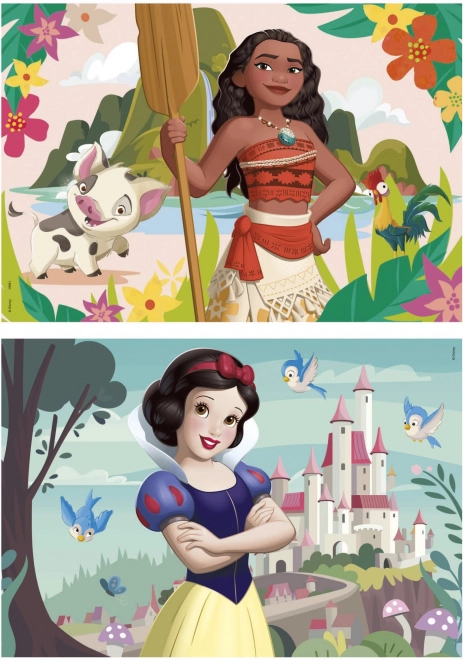 Puzzle di legno Disney principesse: Vaiana e Biancaneve 2x50 pezzi