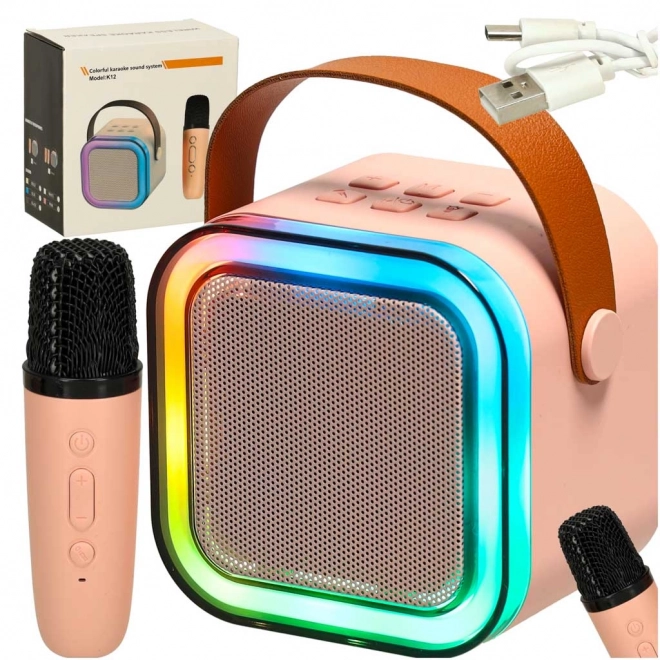 Set Karaoke con Microfono e Altoparlante Portatile Bluetooth USB LED Rosa