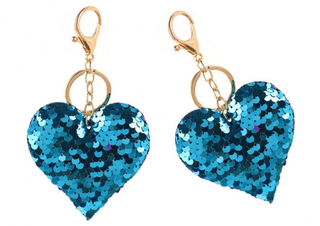 Portachiavi Cuore Paillettes Bicolore Argento Blu