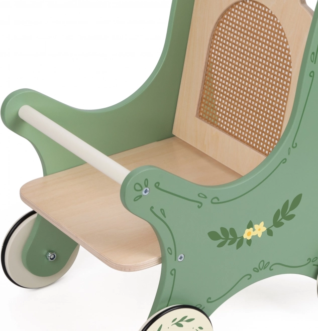 Passeggino vintage in legno per bambole