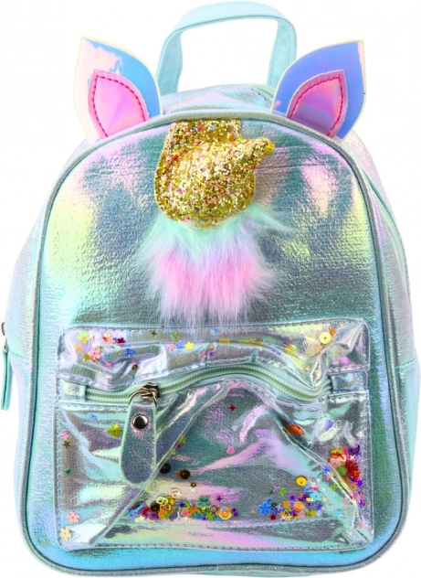 Zaino per bambini con unicorno e coriandoli mobili blu 25cm 4,5L