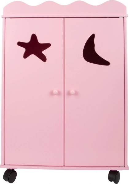 armadietto rosa in legno per bambole su ruote small foot